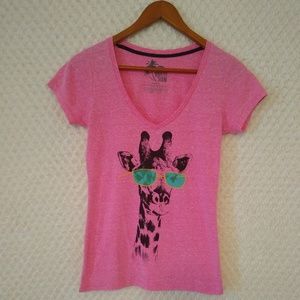 Fifth Sun Hot Pink Giraffe Graphic Cotton Blend T